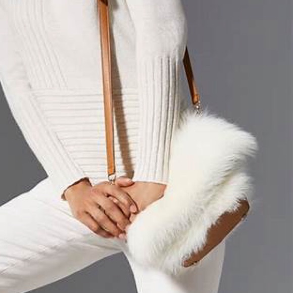 Carlisle Collection Genuine Shearling Fur Bag Leather Toscana $448 New Nwt Ivory